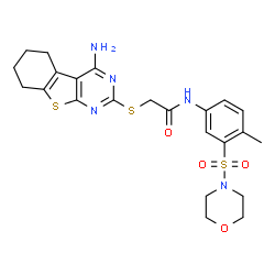 ChemSpider 2D Image | 2-[(4-Amino-5,6,7,8-tetrahydro[1]benzothieno[2,3-d]pyrimidin-2-yl)sulfanyl]-N-[4-methyl-3-(4-morpholinylsulfonyl)phenyl]acetamide | C23H27N5O4S3