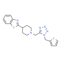 ChemSpider 2D Image | 2-(1-{[1-(2-Thienylmethyl)-1H-tetrazol-5-yl]methyl}-4-piperidinyl)-1,3-benzothiazole | C19H20N6S2