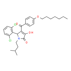ChemSpider 2D Image | 5-(2,6-Dichlorophenyl)-4-[4-(heptyloxy)benzoyl]-3-hydroxy-1-(3-methylbutyl)-1,5-dihydro-2H-pyrrol-2-one | C29H35Cl2NO4
