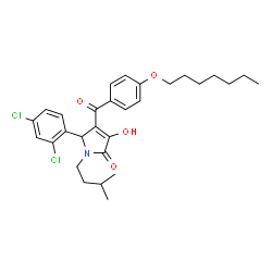 ChemSpider 2D Image | 5-(2,4-Dichlorophenyl)-4-[4-(heptyloxy)benzoyl]-3-hydroxy-1-(3-methylbutyl)-1,5-dihydro-2H-pyrrol-2-one | C29H35Cl2NO4