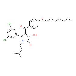 ChemSpider 2D Image | 5-(3,5-Dichlorophenyl)-4-[4-(heptyloxy)benzoyl]-3-hydroxy-1-(3-methylbutyl)-1,5-dihydro-2H-pyrrol-2-one | C29H35Cl2NO4