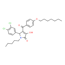 ChemSpider 2D Image | 5-(3,4-Dichlorophenyl)-4-[4-(heptyloxy)benzoyl]-3-hydroxy-1-pentyl-1,5-dihydro-2H-pyrrol-2-one | C29H35Cl2NO4