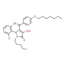 ChemSpider 2D Image | 5-(2,6-Dichlorophenyl)-4-[4-(heptyloxy)benzoyl]-3-hydroxy-1-pentyl-1,5-dihydro-2H-pyrrol-2-one | C29H35Cl2NO4