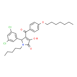 ChemSpider 2D Image | 5-(3,5-Dichlorophenyl)-4-[4-(heptyloxy)benzoyl]-3-hydroxy-1-pentyl-1,5-dihydro-2H-pyrrol-2-one | C29H35Cl2NO4
