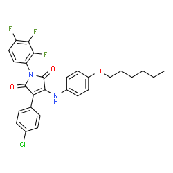 ChemSpider 2D Image | 3-(4-Chlorophenyl)-4-{[4-(hexyloxy)phenyl]amino}-1-(2,3,4-trifluorophenyl)-1H-pyrrole-2,5-dione | C28H24ClF3N2O3