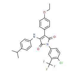 ChemSpider 2D Image | 1-[4-Chloro-3-(trifluoromethyl)phenyl]-3-(4-ethoxyphenyl)-4-[(4-isopropylphenyl)amino]-1H-pyrrole-2,5-dione | C28H24ClF3N2O3