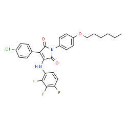 ChemSpider 2D Image | 3-(4-Chlorophenyl)-1-[4-(hexyloxy)phenyl]-4-[(2,3,4-trifluorophenyl)amino]-1H-pyrrole-2,5-dione | C28H24ClF3N2O3