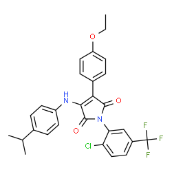 ChemSpider 2D Image | 1-[2-Chloro-5-(trifluoromethyl)phenyl]-3-(4-ethoxyphenyl)-4-[(4-isopropylphenyl)amino]-1H-pyrrole-2,5-dione | C28H24ClF3N2O3