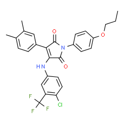 ChemSpider 2D Image | 3-{[4-Chloro-3-(trifluoromethyl)phenyl]amino}-4-(3,4-dimethylphenyl)-1-(4-propoxyphenyl)-1H-pyrrole-2,5-dione | C28H24ClF3N2O3