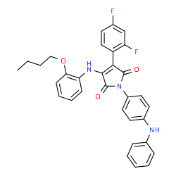 ChemSpider 2D Image | 1-(4-Anilinophenyl)-3-[(2-butoxyphenyl)amino]-4-(2,4-difluorophenyl)-1H-pyrrole-2,5-dione | C32H27F2N3O3