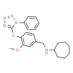 ChemSpider 2D Image | N-{3-Methoxy-4-[(1-phenyl-1H-tetrazol-5-yl)oxy]benzyl}cycloheptanamine | C22H27N5O2