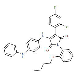 ChemSpider 2D Image | 3-[(4-Anilinophenyl)amino]-1-(2-butoxyphenyl)-4-(2,4-difluorophenyl)-1H-pyrrole-2,5-dione | C32H27F2N3O3