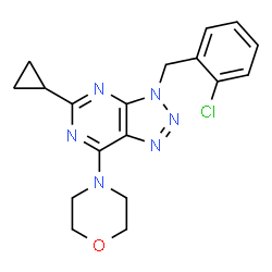 ChemSpider 2D Image | 3-(2-Chlorobenzyl)-5-cyclopropyl-7-(4-morpholinyl)-3H-[1,2,3]triazolo[4,5-d]pyrimidine | C18H19ClN6O