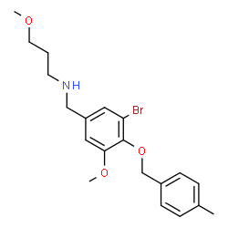 ChemSpider 2D Image | N-{3-Bromo-5-methoxy-4-[(4-methylbenzyl)oxy]benzyl}-3-methoxy-1-propanamine | C20H26BrNO3