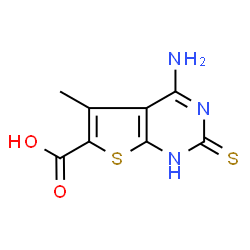 ChemSpider 2D Image | 4-Amino-5-methyl-2-thioxo-1,2-dihydrothieno[2,3-d]pyrimidine-6-carboxylic acid | C8H7N3O2S2