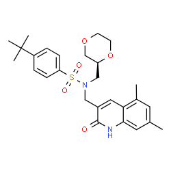 ChemSpider 2D Image | N-[(5,7-Dimethyl-2-oxo-1,2-dihydro-3-quinolinyl)methyl]-N-[(2S)-1,4-dioxan-2-ylmethyl]-4-(2-methyl-2-propanyl)benzenesulfonamide | C27H34N2O5S
