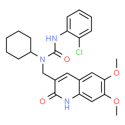 ChemSpider 2D Image | 3-(2-Chlorophenyl)-1-cyclohexyl-1-[(6,7-dimethoxy-2-oxo-1,2-dihydro-3-quinolinyl)methyl]urea | C25H28ClN3O4