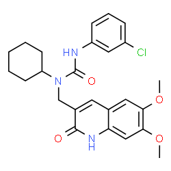 ChemSpider 2D Image | 3-(3-Chlorophenyl)-1-cyclohexyl-1-[(6,7-dimethoxy-2-oxo-1,2-dihydro-3-quinolinyl)methyl]urea | C25H28ClN3O4