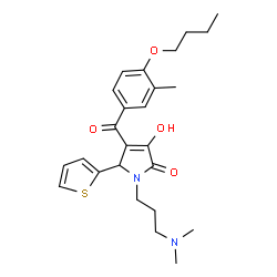 ChemSpider 2D Image | 4-(4-Butoxy-3-methylbenzoyl)-1-[3-(dimethylamino)propyl]-3-hydroxy-5-(2-thienyl)-1,5-dihydro-2H-pyrrol-2-one | C25H32N2O4S