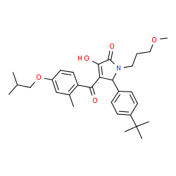 ChemSpider 2D Image | 5-(4-tert-Butylphenyl)-3-hydroxy-4-(4-isobutoxy-2-methylbenzoyl)-1-(3-methoxypropyl)-1,5-dihydro-2H-pyrrol-2-one | C30H39NO5