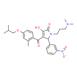 ChemSpider 2D Image | 1-[3-(Dimethylamino)propyl]-3-hydroxy-4-(4-isobutoxy-2-methylbenzoyl)-5-(3-nitrophenyl)-1,5-dihydro-2H-pyrrol-2-one | C27H33N3O6