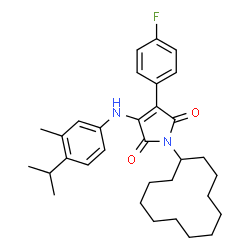 ChemSpider 2D Image | 1-Cyclododecyl-3-(4-fluorophenyl)-4-[(4-isopropyl-3-methylphenyl)amino]-1H-pyrrole-2,5-dione | C32H41FN2O2