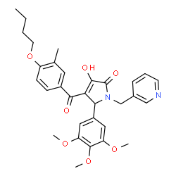 ChemSpider 2D Image | 4-(4-Butoxy-3-methylbenzoyl)-3-hydroxy-1-(3-pyridinylmethyl)-5-(3,4,5-trimethoxyphenyl)-1,5-dihydro-2H-pyrrol-2-one | C31H34N2O7