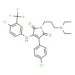ChemSpider 2D Image | 3-(4-Chlorophenyl)-4-{[4-chloro-3-(trifluoromethyl)phenyl]amino}-1-[3-(diethylamino)propyl]-1H-pyrrole-2,5-dione | C24H24Cl2F3N3O2