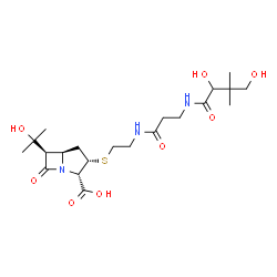 ChemSpider 2D Image | (2S,3S,5R,6R)-3-[(2-{[N-(2,4-Dihydroxy-3,3-dimethylbutanoyl)-beta-alanyl]amino}ethyl)sulfanyl]-6-(2-hydroxy-2-propanyl)-7-oxo-1-azabicyclo[3.2.0]heptane-2-carboxylic acid | C21H35N3O8S