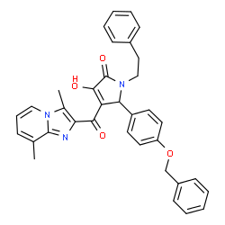 ChemSpider 2D Image | 5-[4-(Benzyloxy)phenyl]-4-[(3,8-dimethylimidazo[1,2-a]pyridin-2-yl)carbonyl]-3-hydroxy-1-(2-phenylethyl)-1,5-dihydro-2H-pyrrol-2-one | C35H31N3O4