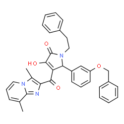 ChemSpider 2D Image | 5-[3-(Benzyloxy)phenyl]-4-[(3,8-dimethylimidazo[1,2-a]pyridin-2-yl)carbonyl]-3-hydroxy-1-(2-phenylethyl)-1,5-dihydro-2H-pyrrol-2-one | C35H31N3O4