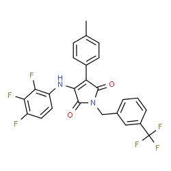 ChemSpider 2D Image | 3-(4-Methylphenyl)-1-[3-(trifluoromethyl)benzyl]-4-[(2,3,4-trifluorophenyl)amino]-1H-pyrrole-2,5-dione | C25H16F6N2O2