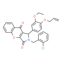 ChemSpider 2D Image | 1-[4-(Allyloxy)-3-ethoxyphenyl]-2-(2-chlorobenzyl)-1,2-dihydrochromeno[2,3-c]pyrrole-3,9-dione | C29H24ClNO5