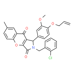 ChemSpider 2D Image | 1-[4-(Allyloxy)-3-methoxyphenyl]-2-(2-chlorobenzyl)-7-methyl-1,2-dihydrochromeno[2,3-c]pyrrole-3,9-dione | C29H24ClNO5