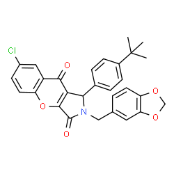 ChemSpider 2D Image | 2-(1,3-Benzodioxol-5-ylmethyl)-1-(4-tert-butylphenyl)-7-chloro-1,2-dihydrochromeno[2,3-c]pyrrole-3,9-dione | C29H24ClNO5