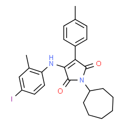 ChemSpider 2D Image | 1-Cycloheptyl-3-[(4-iodo-2-methylphenyl)amino]-4-(4-methylphenyl)-1H-pyrrole-2,5-dione | C25H27IN2O2