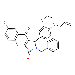 ChemSpider 2D Image | 1-[4-(Allyloxy)-3-ethoxyphenyl]-2-benzyl-7-chloro-1,2-dihydrochromeno[2,3-c]pyrrole-3,9-dione | C29H24ClNO5