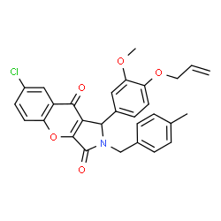 ChemSpider 2D Image | 1-[4-(Allyloxy)-3-methoxyphenyl]-7-chloro-2-(4-methylbenzyl)-1,2-dihydrochromeno[2,3-c]pyrrole-3,9-dione | C29H24ClNO5