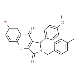 ChemSpider 2D Image | 7-Bromo-2-(4-methylbenzyl)-1-[4-(methylsulfanyl)phenyl]-1,2-dihydrochromeno[2,3-c]pyrrole-3,9-dione | C26H20BrNO3S