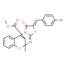 ChemSpider 2D Image | Methyl (13Z)-13-(4-bromobenzylidene)-9-methyl-14-oxo-8-oxa-12-thia-10,15-diazatetracyclo[7.6.1.0~2,7~.0~11,15~]hexadeca-2,4,6,10-tetraene-16-carboxylate | C22H17BrN2O4S