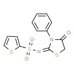 ChemSpider 2D Image | N-[(2E)-4-Oxo-3-phenyl-1,3-thiazolidin-2-ylidene]-2-thiophenesulfonamide | C13H10N2O3S3