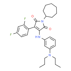 ChemSpider 2D Image | 1-Cycloheptyl-3-(2,4-difluorophenyl)-4-{[3-(dipropylamino)phenyl]amino}-1H-pyrrole-2,5-dione | C29H35F2N3O2