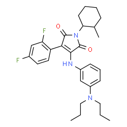 ChemSpider 2D Image | 3-(2,4-Difluorophenyl)-4-{[3-(dipropylamino)phenyl]amino}-1-(2-methylcyclohexyl)-1H-pyrrole-2,5-dione | C29H35F2N3O2