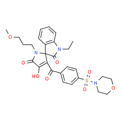ChemSpider 2D Image | 1-Ethyl-4'-hydroxy-1'-(3-methoxypropyl)-3'-[4-(4-morpholinylsulfonyl)benzoyl]spiro[indole-3,2'-pyrrole]-2,5'(1H,1'H)-dione | C28H31N3O8S