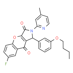 ChemSpider 2D Image | 1-(3-Butoxyphenyl)-7-fluoro-2-(4-methyl-2-pyridinyl)-1,2-dihydrochromeno[2,3-c]pyrrole-3,9-dione | C27H23FN2O4