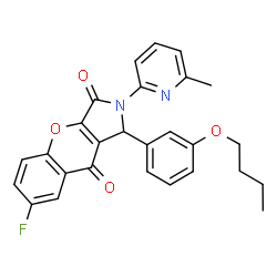 ChemSpider 2D Image | 1-(3-Butoxyphenyl)-7-fluoro-2-(6-methyl-2-pyridinyl)-1,2-dihydrochromeno[2,3-c]pyrrole-3,9-dione | C27H23FN2O4