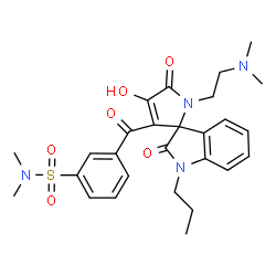 ChemSpider 2D Image | 3-({1'-[2-(Dimethylamino)ethyl]-4'-hydroxy-2,5'-dioxo-1-propyl-1,1',2,5'-tetrahydrospiro[indole-3,2'-pyrrol]-3'-yl}carbonyl)-N,N-dimethylbenzenesulfonamide | C27H32N4O6S