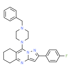 ChemSpider 2D Image | 9-(4-Benzyl-1-piperazinyl)-2-(4-fluorophenyl)-5,6,7,8-tetrahydropyrazolo[5,1-b]quinazoline | C27H28FN5