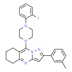 ChemSpider 2D Image | 9-[4-(2-Fluorophenyl)-1-piperazinyl]-2-(3-methylphenyl)-5,6,7,8-tetrahydropyrazolo[5,1-b]quinazoline | C27H28FN5