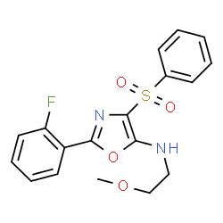 ChemSpider 2D Image | 2-(2-Fluorophenyl)-N-(2-methoxyethyl)-4-(phenylsulfonyl)-1,3-oxazol-5-amine | C18H17FN2O4S